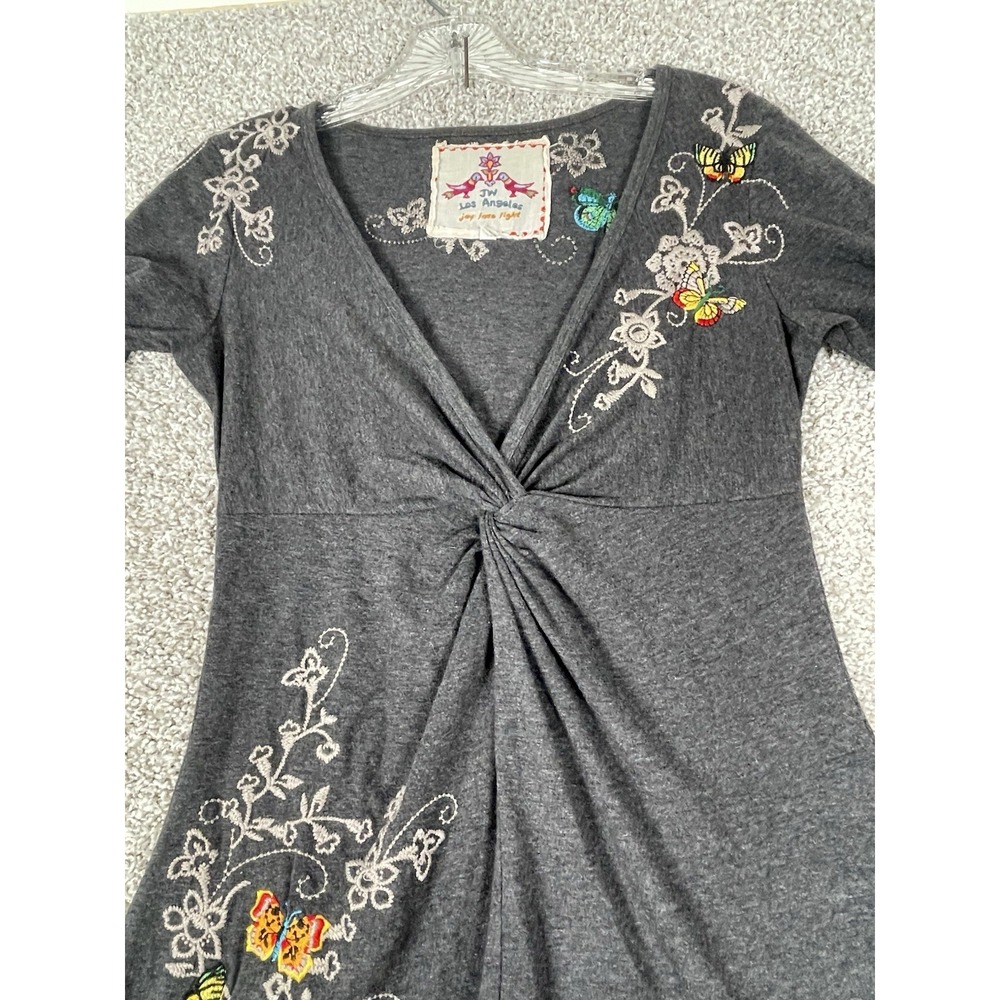 Johnny Was Dress Womens Sz XS Gray Boho Twist Front Embroidered Butterfly Casual - Picture 7 of 8